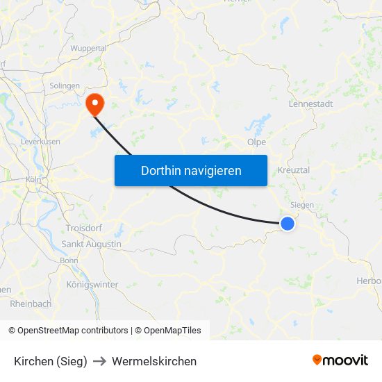 Kirchen (Sieg) to Wermelskirchen map