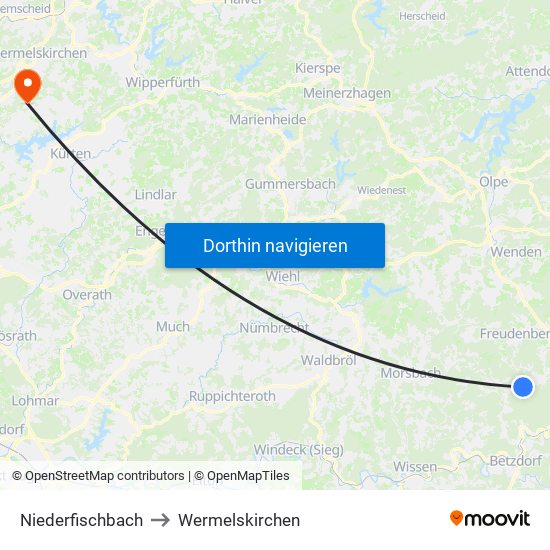 Niederfischbach to Wermelskirchen map