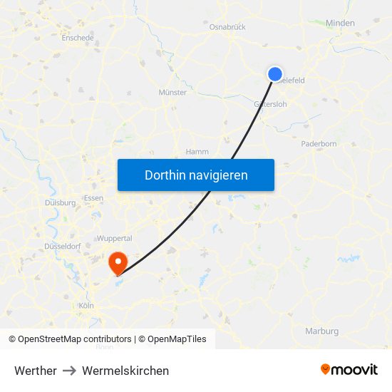 Werther to Wermelskirchen map