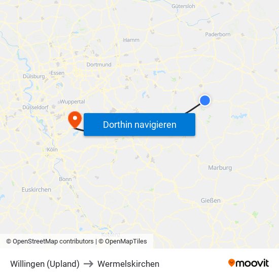 Willingen (Upland) to Wermelskirchen map