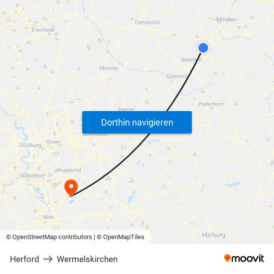 Herford to Wermelskirchen map