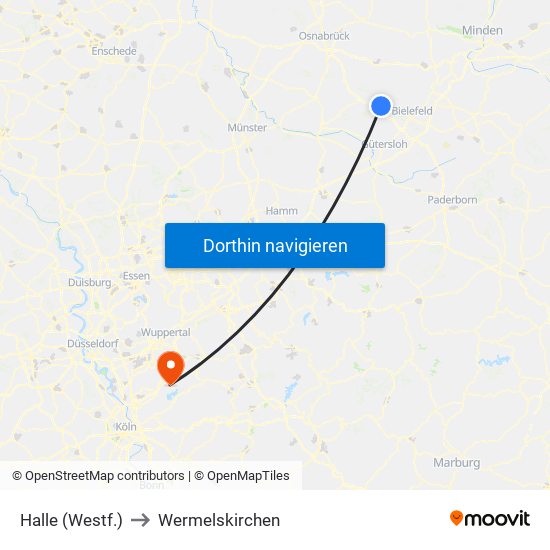 Halle (Westf.) to Wermelskirchen map