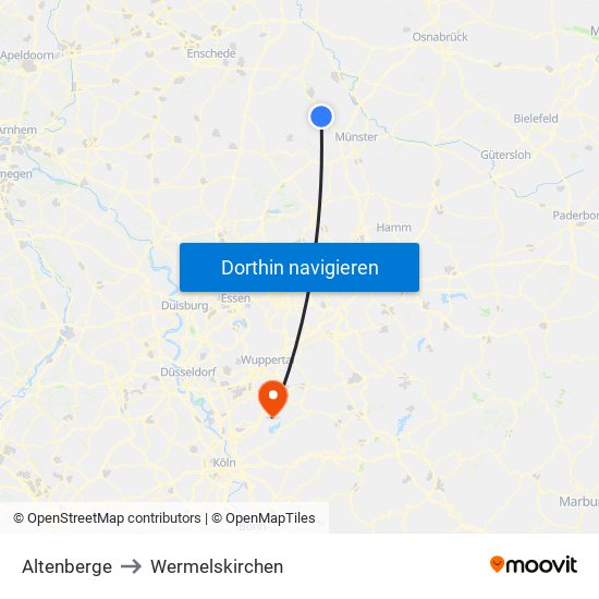 Altenberge to Wermelskirchen map