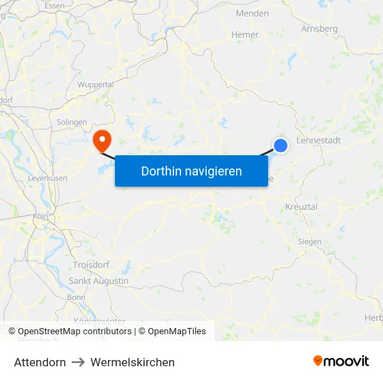 Attendorn to Wermelskirchen map