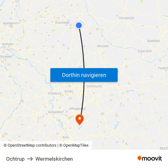 Ochtrup to Wermelskirchen map