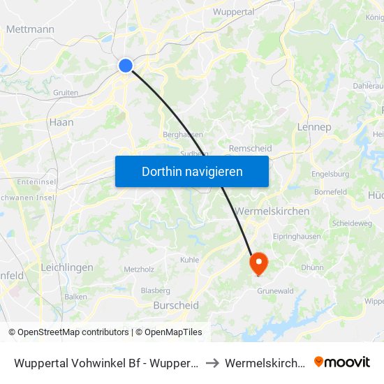 Wuppertal Vohwinkel Bf - Wuppertal to Wermelskirchen map