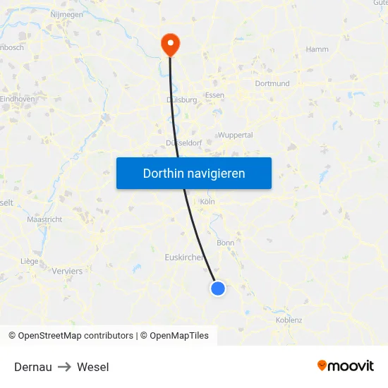 Dernau to Wesel map