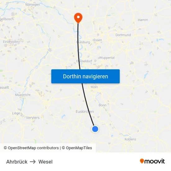 Ahrbrück to Wesel map