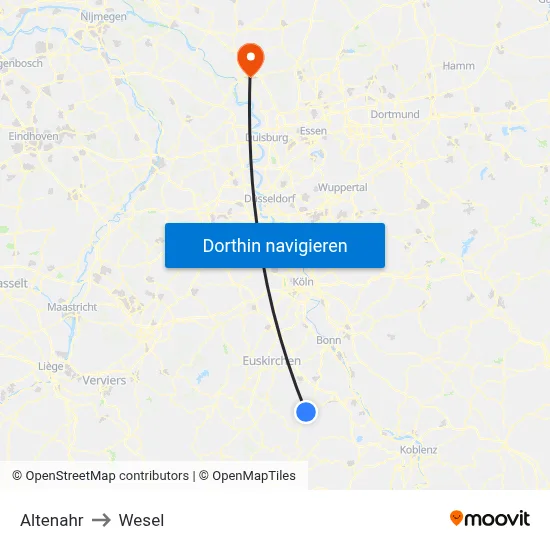Altenahr to Wesel map