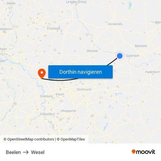 Beelen to Wesel map