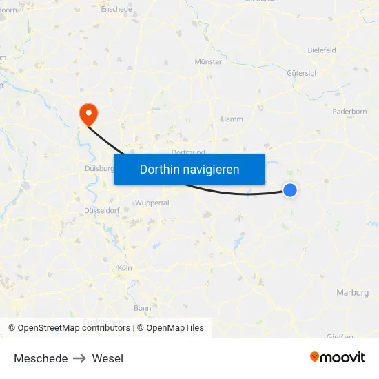 Meschede to Wesel map