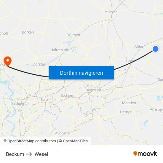 Beckum to Wesel map