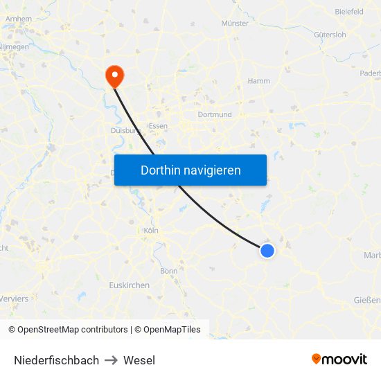 Niederfischbach to Wesel map