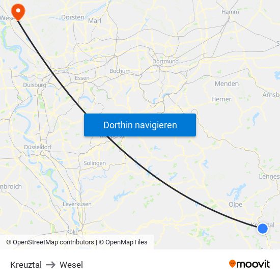 Kreuztal to Wesel map