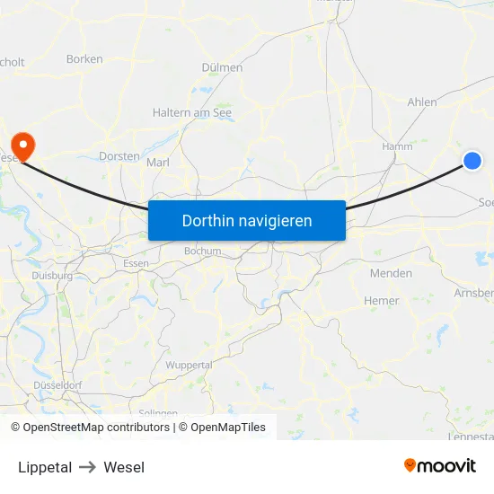 Lippetal to Wesel map