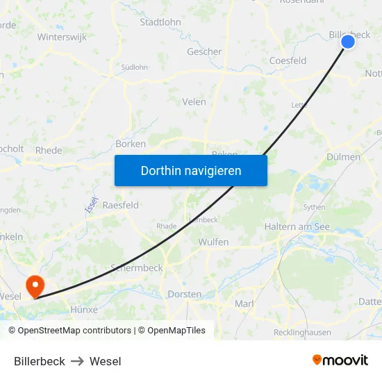 Billerbeck to Wesel map