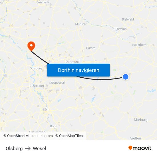 Olsberg to Wesel map