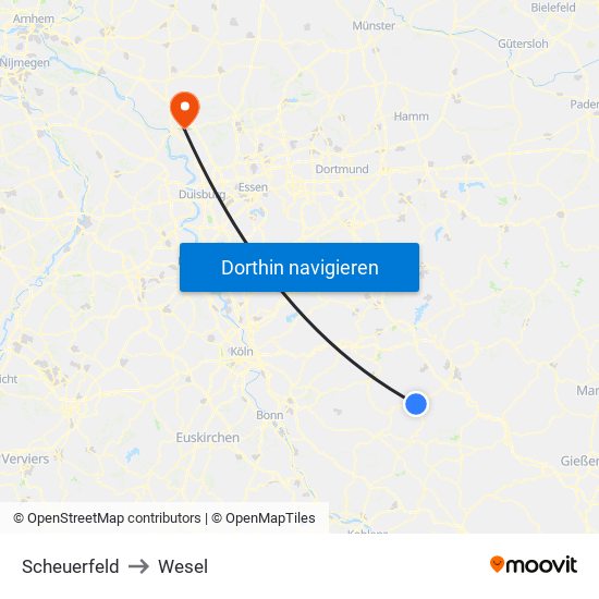 Scheuerfeld to Wesel map
