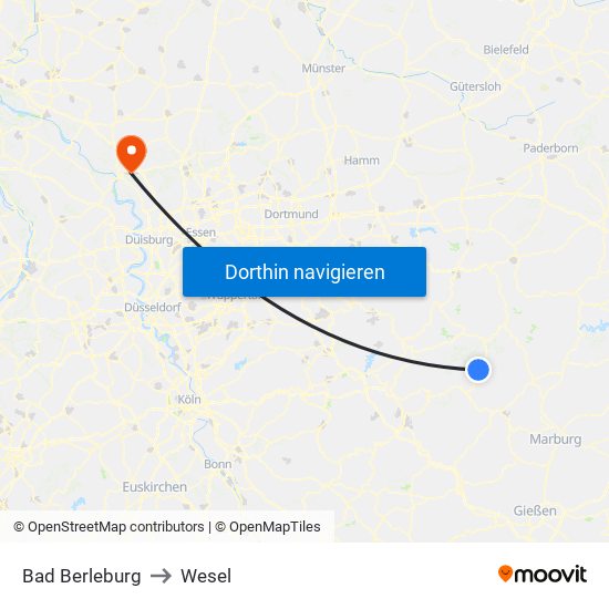 Bad Berleburg to Wesel map
