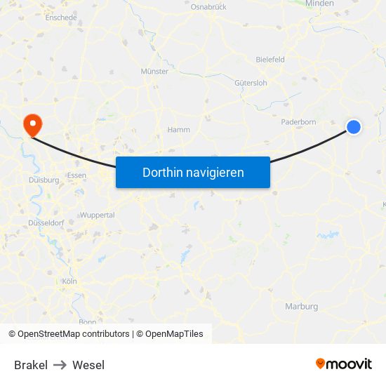 Brakel to Wesel map