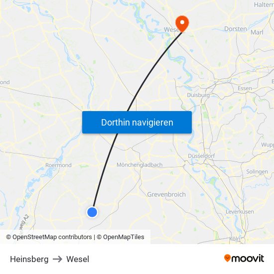 Heinsberg to Wesel map