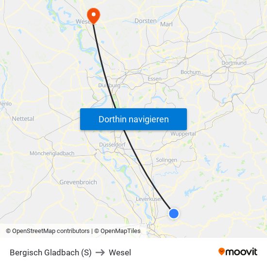 Bergisch Gladbach (S) to Wesel map