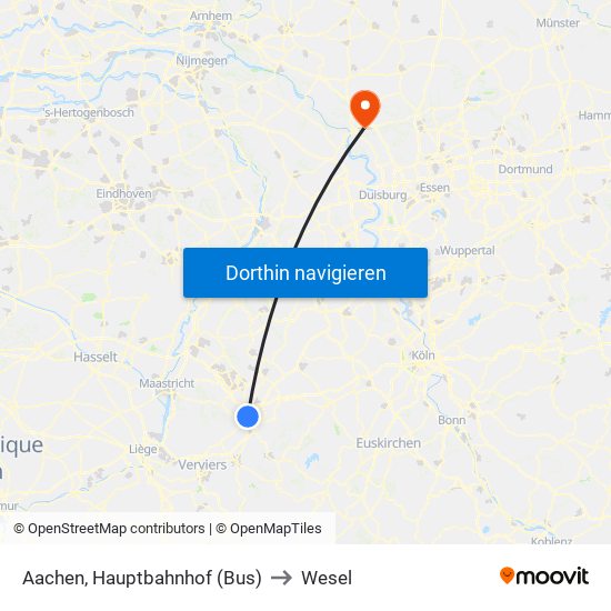 Aachen, Hauptbahnhof (Bus) to Wesel map