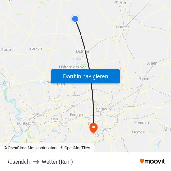 Rosendahl to Wetter (Ruhr) map