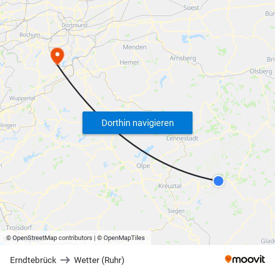 Erndtebrück to Wetter (Ruhr) map