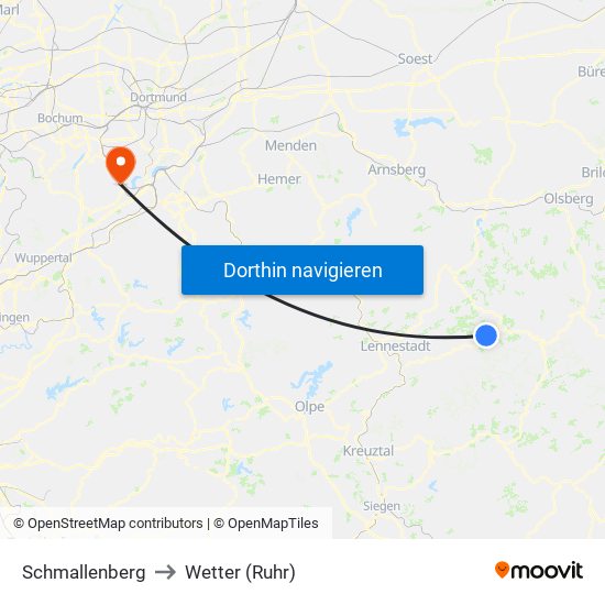 Schmallenberg to Wetter (Ruhr) map