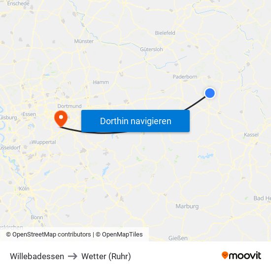 Willebadessen to Wetter (Ruhr) map