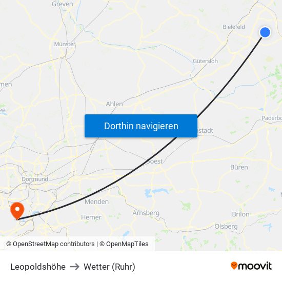 Leopoldshöhe to Wetter (Ruhr) map