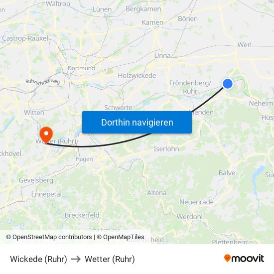 Wickede (Ruhr) to Wetter (Ruhr) map