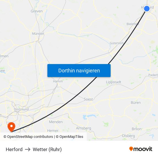 Herford to Wetter (Ruhr) map