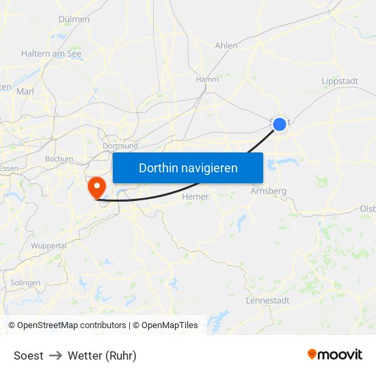 Soest to Wetter (Ruhr) map