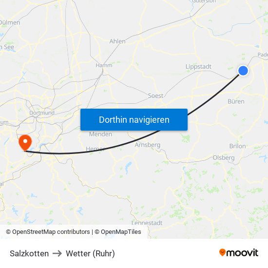 Salzkotten to Wetter (Ruhr) map