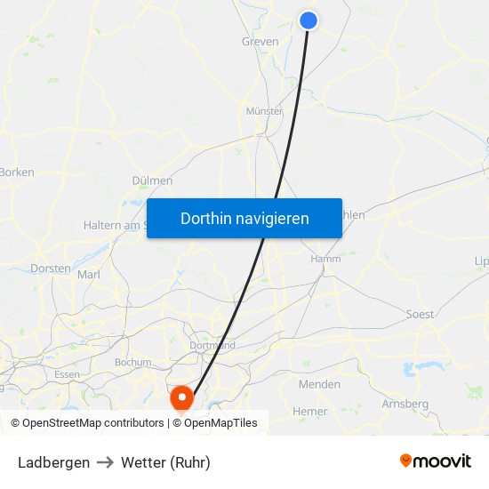 Ladbergen to Wetter (Ruhr) map
