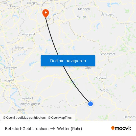 Betzdorf-Gebhardshain to Wetter (Ruhr) map