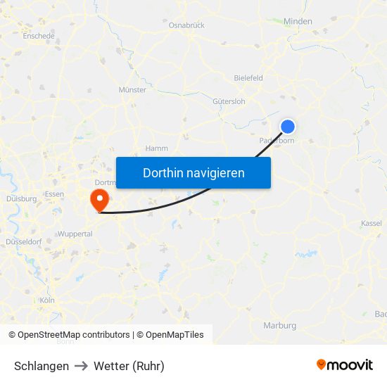 Schlangen to Wetter (Ruhr) map