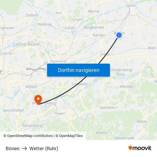 Bönen to Wetter (Ruhr) map