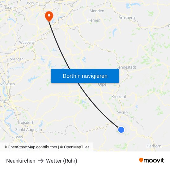 Neunkirchen to Wetter (Ruhr) map