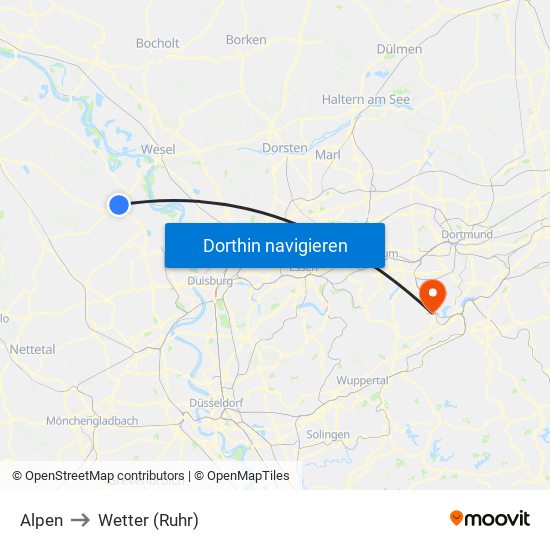 Alpen to Wetter (Ruhr) map