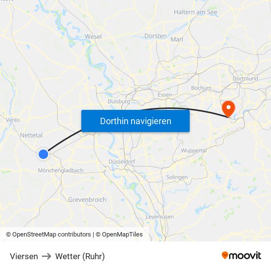 Viersen to Wetter (Ruhr) map