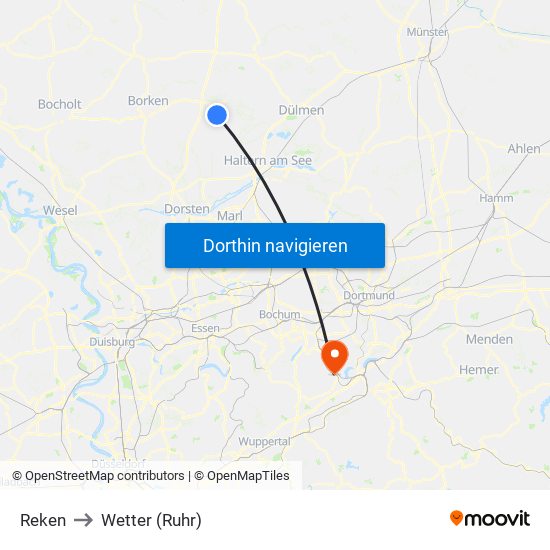Reken to Wetter (Ruhr) map