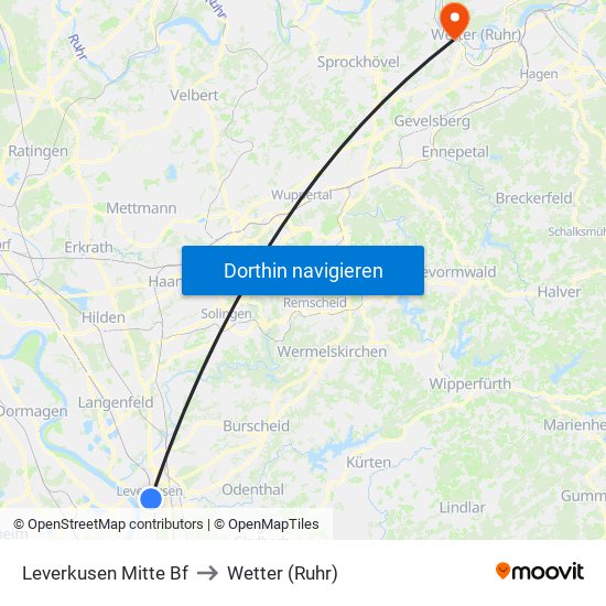 Leverkusen Mitte Bf to Wetter (Ruhr) map