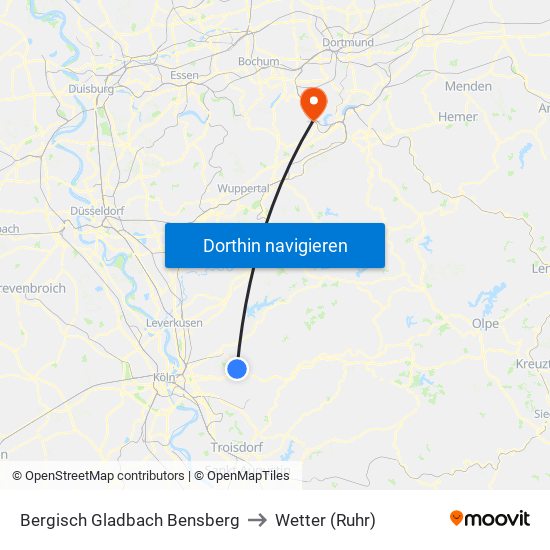 Bergisch Gladbach Bensberg to Wetter (Ruhr) map