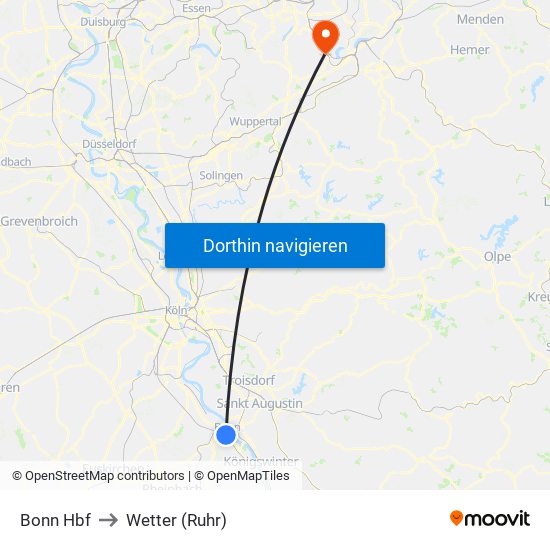 Bonn Hbf to Wetter (Ruhr) map