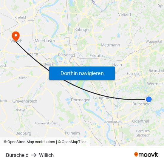 Burscheid to Willich map