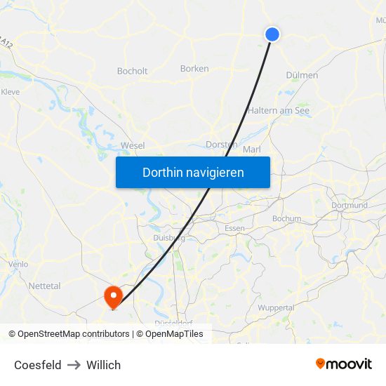 Coesfeld to Willich map