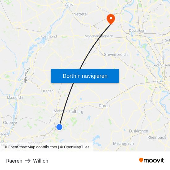 Raeren to Willich map